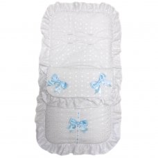 Broderie Anglaise White/Sky Footmuff/Cosytoes With Bows & Lace